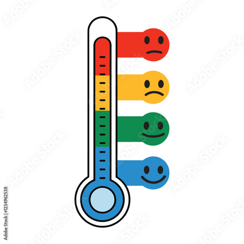 Thermometer Emotions Vector Icons. Cute cartoon thermometers showing different temperatures with expressive faces. Perfect for weather, climate, and health.
