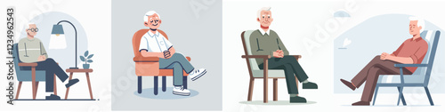 vector of a grandfather sitting relaxed on a chair