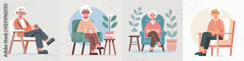 vector of a grandmother sitting relaxed on a chair