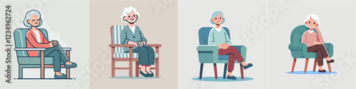 vector of a grandmother sitting relaxed on a chair