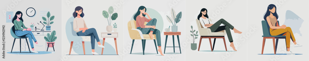 Fototapeta premium vector of a young woman sitting relaxed on a chair