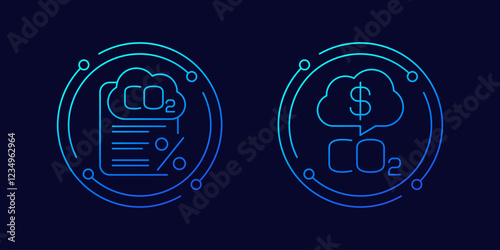 carbon tax icons, co2 and money, linear design