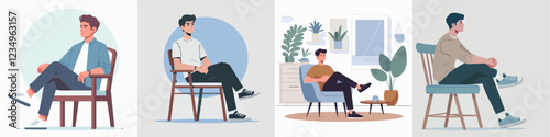vector of a young man sitting relaxed on a chair