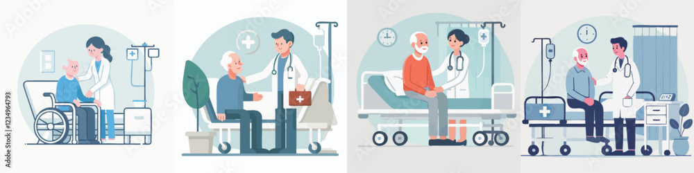 vector of a grandfather being treated in hospital vector of a grandfather being treated in hospital