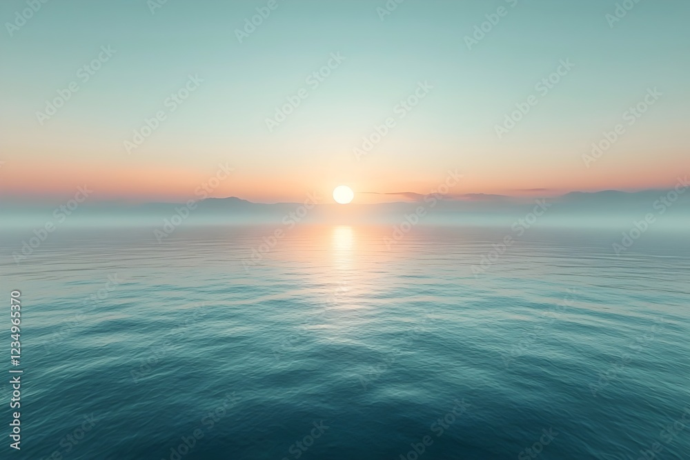 Obraz premium A tranquil sunrise over calm waters, with soft pastel colors reflecting on the surface, creating a serene atmosphere. Ideal for relaxation and nature-themed projects.