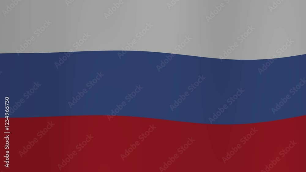russian flag, The Russian national flag gracefully waves in the wind, displaying its iconic white, blue, and red colors. This seamless looping animation captures the smooth and continuous motion.