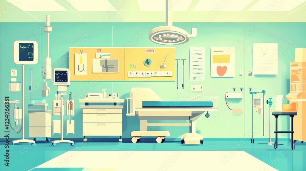 Sterile Hospital Room With Medical Equipment And Bed Sterile Hospital Room With Medical Equipment And Bed