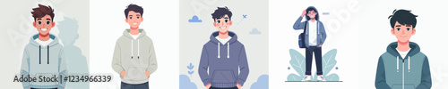 vector of a young man in a hoodie standing happily
