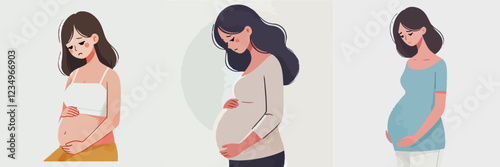 vector of a pregnant woman with a sad expression