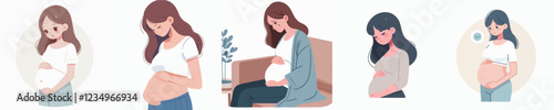 vector of a pregnant woman with a sad expression