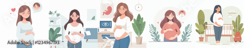 vector of a happy pregnant woman standing pose