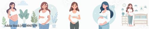 vector of a happy pregnant woman standing pose