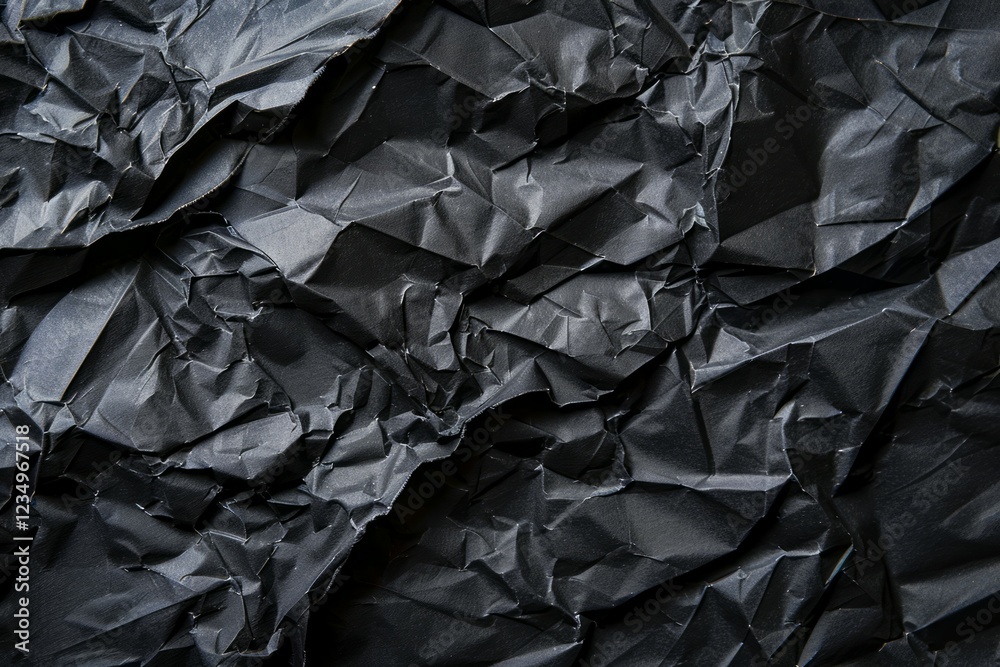 Image of Crumpled sheet of black paper. Texture for background usage