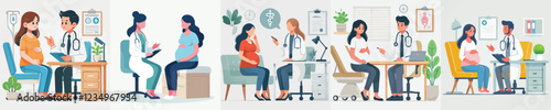 vector of a pregnant woman consulting a doctor