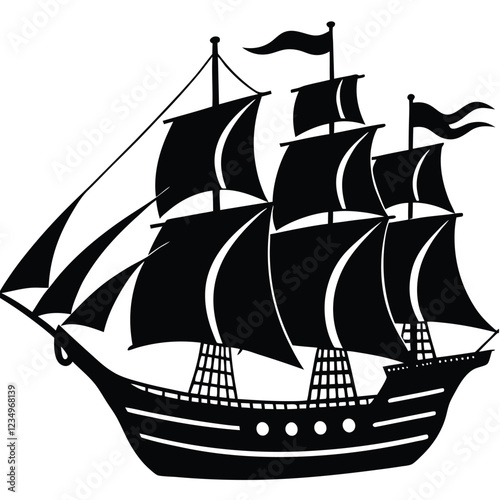 Historical Sailing Ship Silhouette Vector Illustration