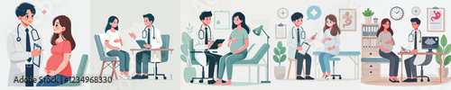 vector of a pregnant woman consulting a doctor