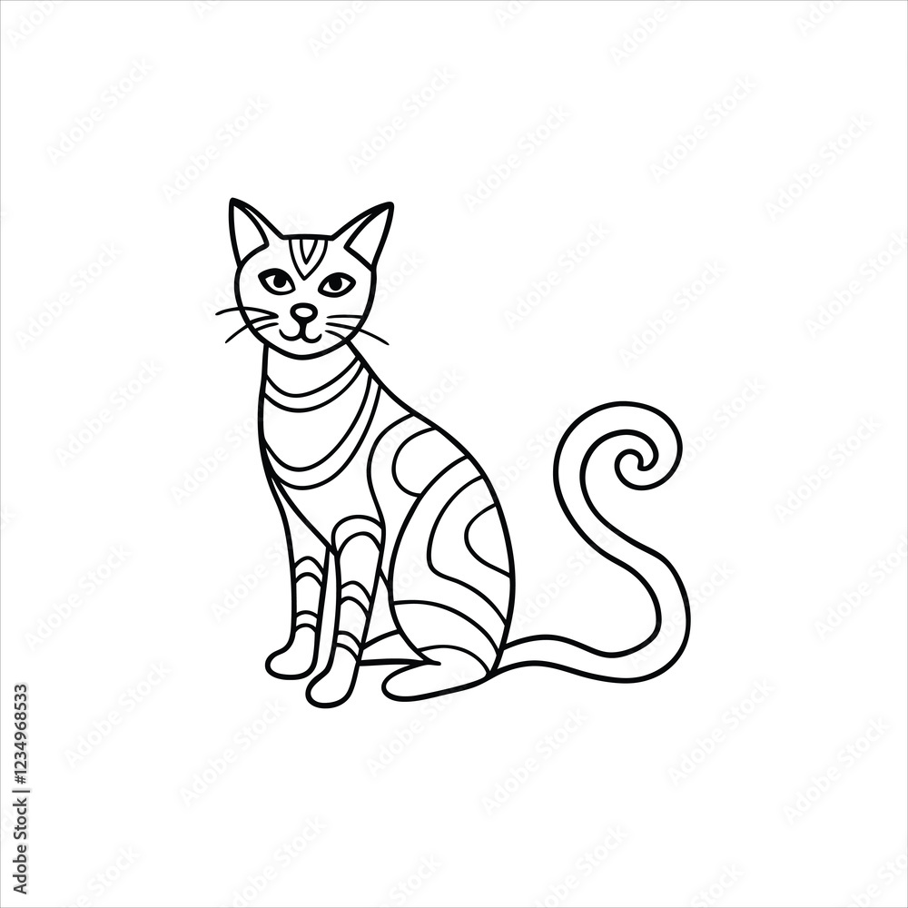 Fototapeta premium Intricate Zentangle Cat Line Art Vector on White Background