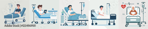 vector of a young man sleeping in a hospital bed