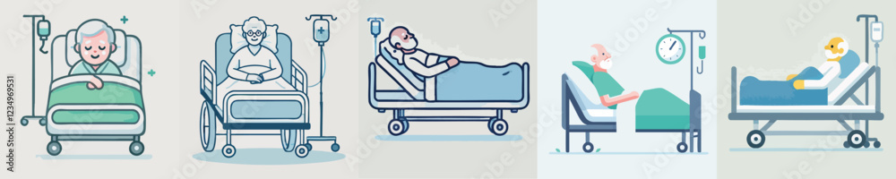 vector of an elderly person sleeping in a hospital bed vector of an elderly person sleeping in a hospital bed