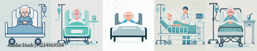 vector of an elderly person sleeping in a hospital bed
