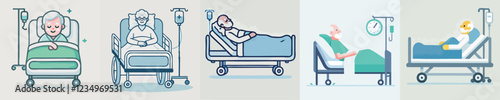 vector of an elderly person sleeping in a hospital bed