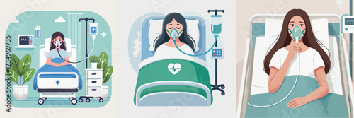 vector of a young woman sleeping in a hospital bed