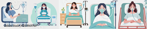 vector of a young woman sleeping in a hospital bed