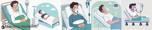 vector of a young man sleeping in a hospital bed