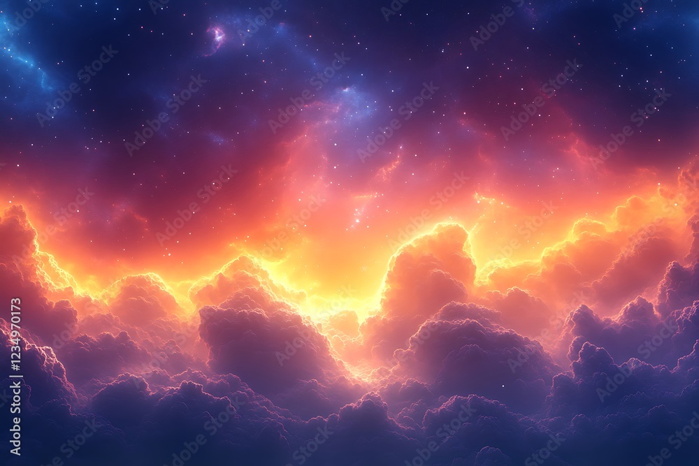 Naklejka premium Celestial Cloudscape Illuminated by Fiery Cosmic Glow