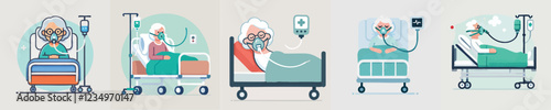 vector of an elderly person sleeping in a hospital bed