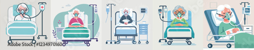 vector of an elderly person sleeping in a hospital bed