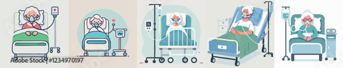 vector of an elderly person sleeping in a hospital bed
