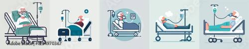 vector of an elderly person sleeping in a hospital bed