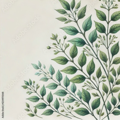 Vibrant Green Leaves and Branches with white Background