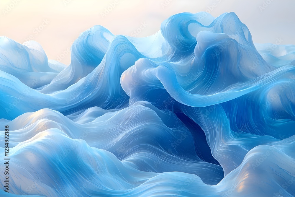 Obraz premium A mesmerizing abstract landscape featuring soft, flowing waves in varying shades of blue, creating a tranquil and ethereal atmosphere, reminiscent of gentle ocean movements.