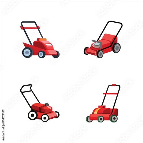  Red Lawn Mower Logo Icon Set for Gardening and Landscaping