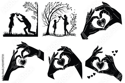 create a heartwarming vector silhouette two hands forming