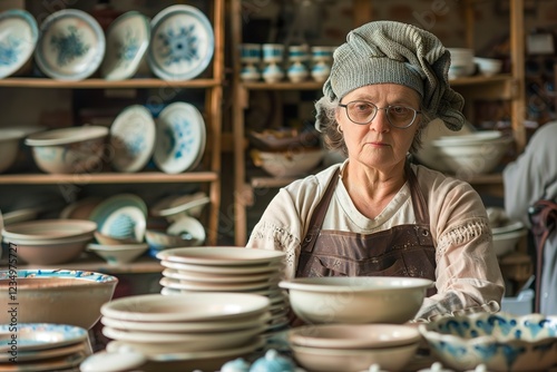 Wallpaper Mural A Woman potter with assortment of ceramic dishes Torontodigital.ca