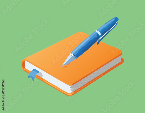 A colorful notebook and pencil vector.