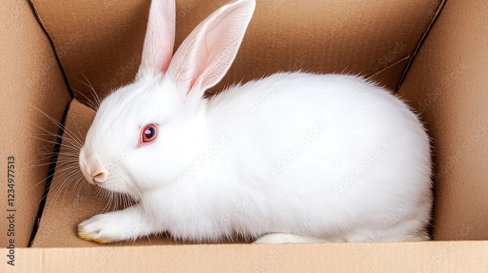 Obraz premium White rabbit in cardboard box, studio shot, Easter