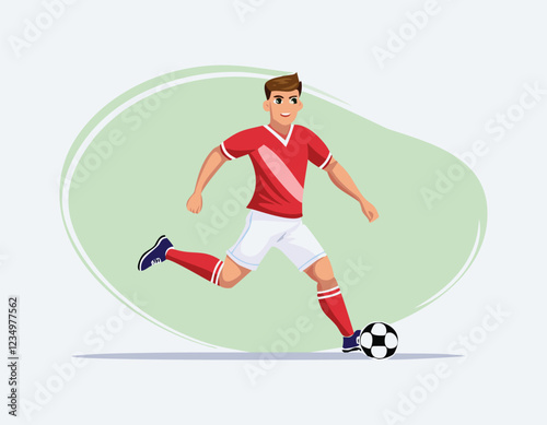 A boy football player kicking ball simple flat design vector.