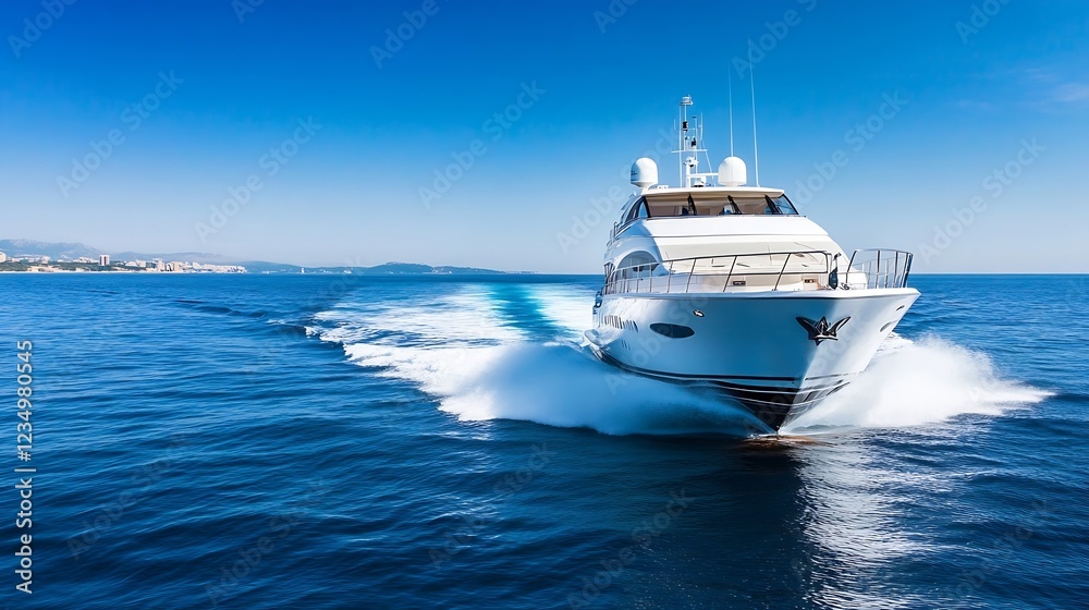 Luxury Yacht Cruising in Open Ocean on a Sunny Day with Blue Skies : Generative AI Luxury Yacht Cruising in Open Ocean on a Sunny Day with Blue Skies : Generative AI