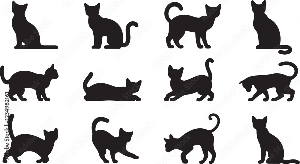 Set of cat silhouettes in a vector illustration Set of cat silhouettes in a vector illustration