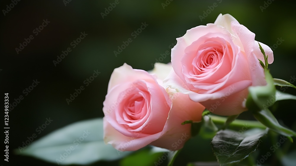Fototapeta premium Exquisite closeup of pink rose flowers with delicate petals in garden : Generative AI