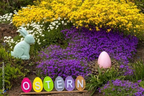 Frühlingsblumen, Osterei, Osterhase, Ostern Dekoraktion  photo