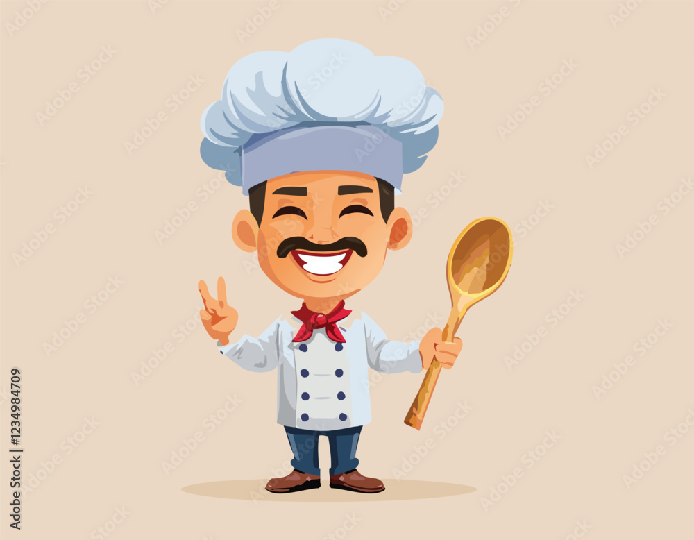 Naklejka premium A chef with a spoon with light background...