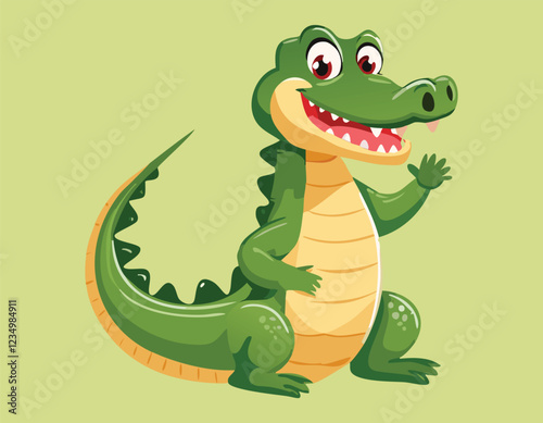 A Cartoon hand drawn crocodile flat design...