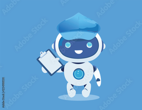 Cute chatbot robots interacting cartoon flat design, and A blue robot with a white arrow on it and the words robot vector...