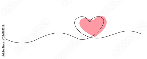 Heart line art. Heart continuous line. Hand drawn line love or heart doodle art. Editable line