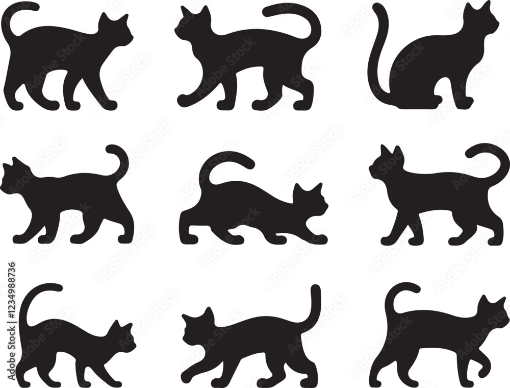 set of cats silhouettes vector set of cats silhouettes vector